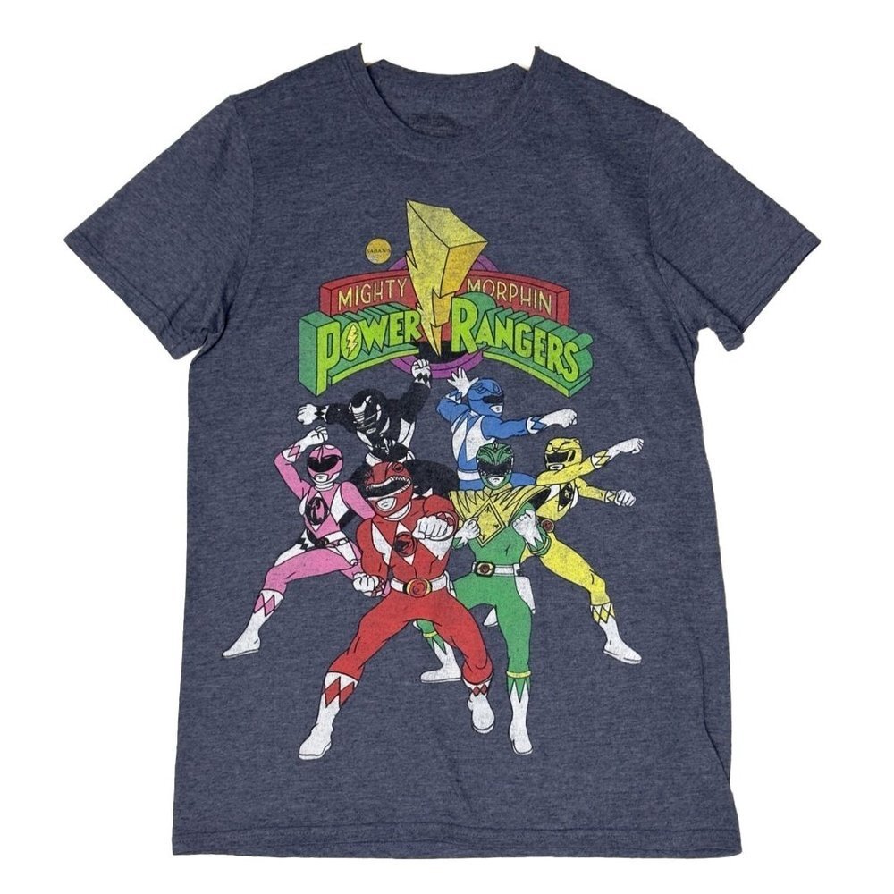 Mighty Morphin Power Rangers Heathered Blue Graphic Short Sleeve T Shirt Size S - Picture 1 of 6
